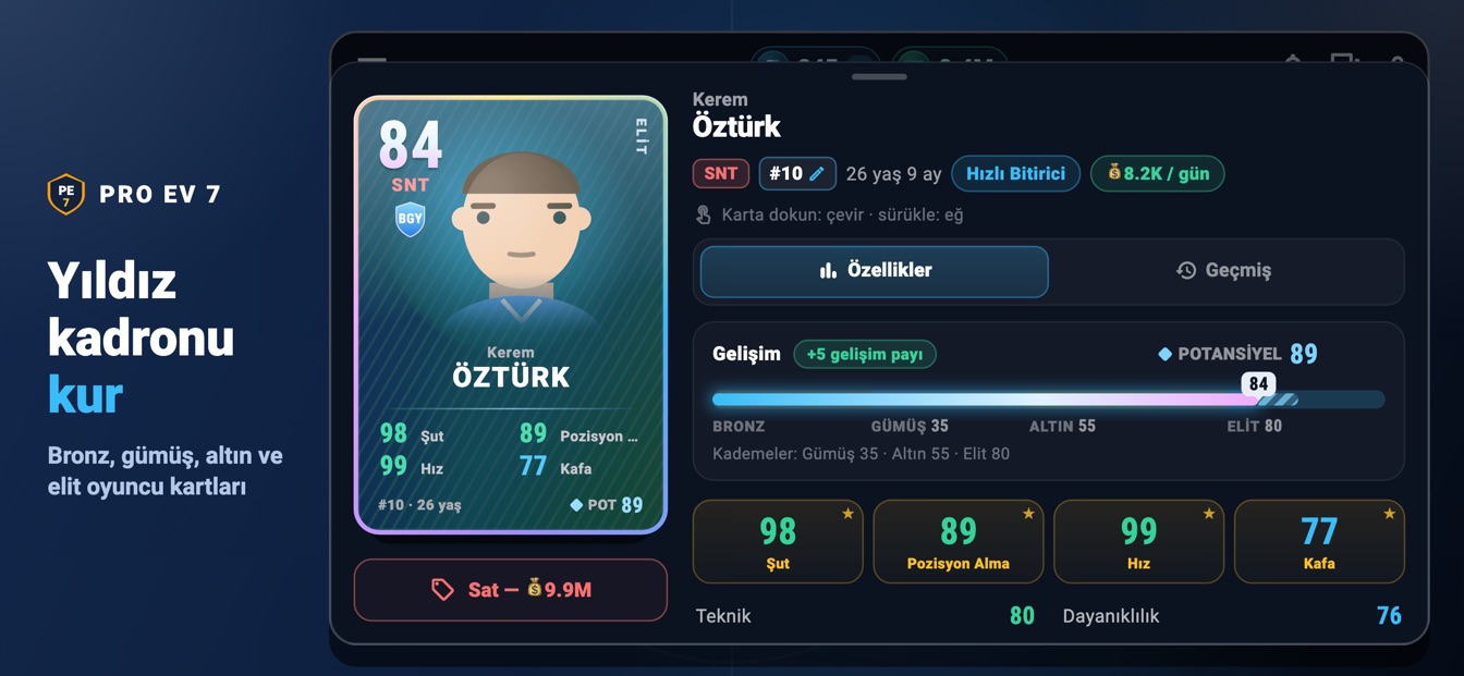 PRO EV 7 kadro — koleksiyon kartları